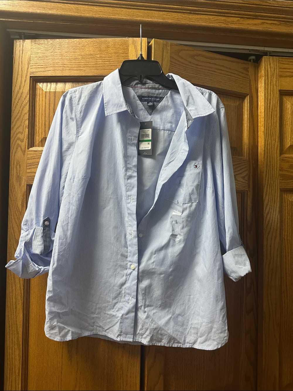 Tommy Hilfiger Light Blue Women’s Button-Down Shirt with Chest Logo
